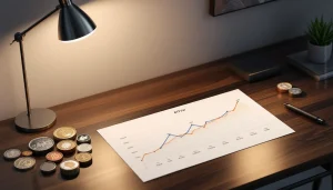 Comparaison d'ETF présentée sur un bureau minimaliste avec graphiques et tableaux.