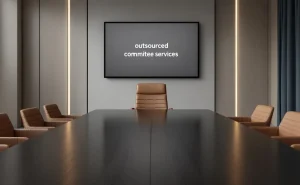 Une chaise vide est placée à la tête d'une table autour de laquelle des personnes en réunion discutent.